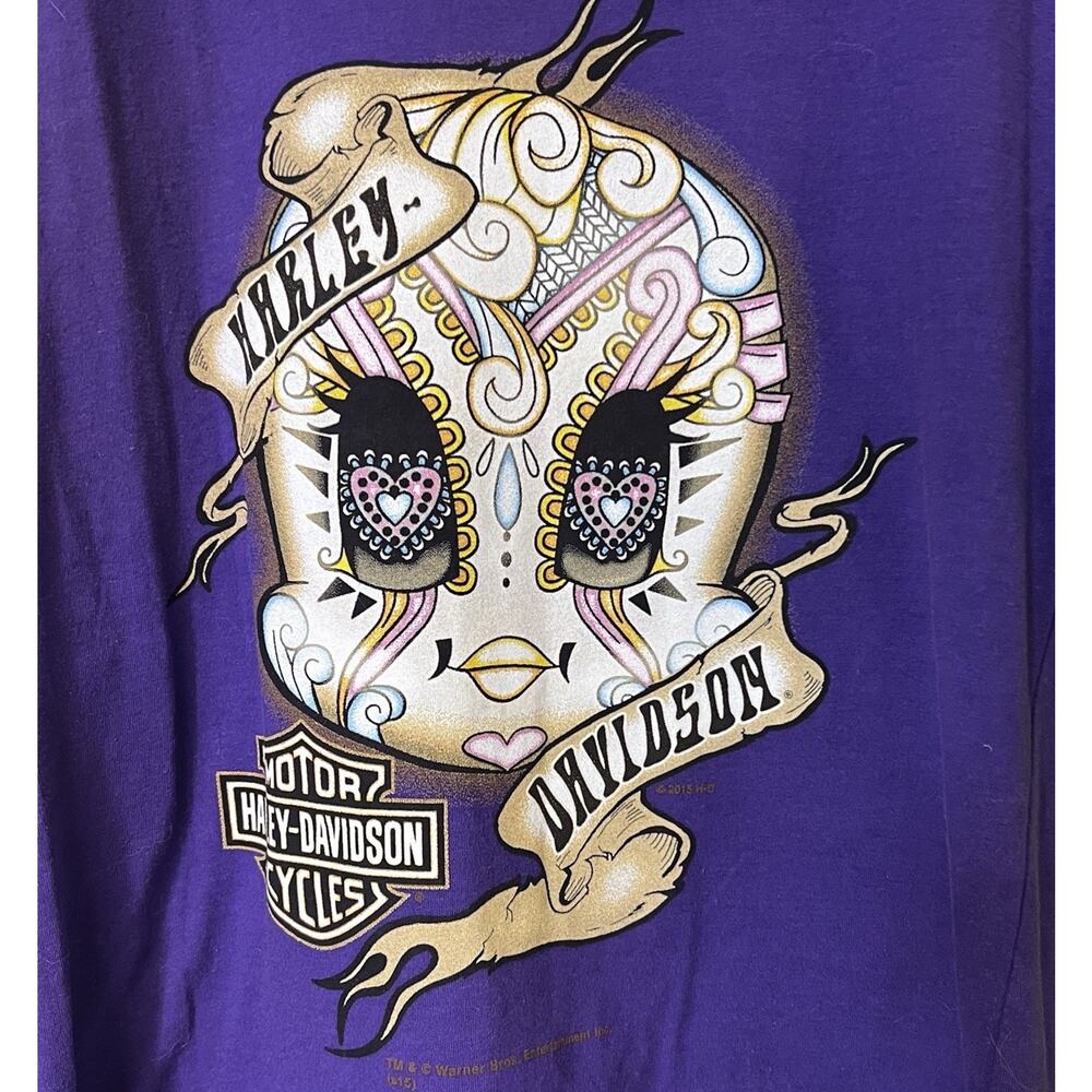 Harley Davidson Womens Large Purple Myrtle Beach Looney Tunes Tweety Tattoo Y2K - Picture 2 of 10